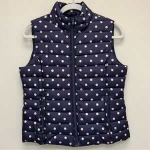 NWT LOFT Colebrook Essentials Polka Dot Puffer Vest Navy and Rose Pink Size S